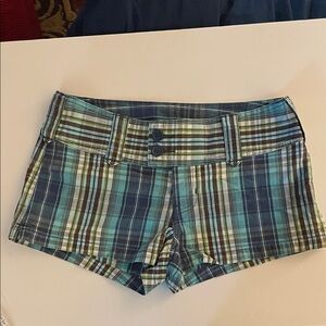 Vintage Abercrombie & Fitch Y2K Blue Green Plaid Low Waist Shorts